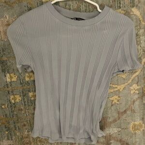 Zara Light Blue Short Sleeve Ribbed Top